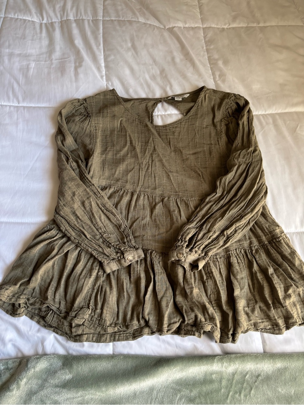 American Eagle Outfitters Olive Peplum Long-Sleeve Tunic